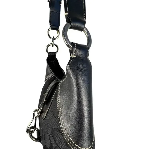 Coach Hampton Jacquard Logo Canvas and Leather Shoulder bag - Picture 8 of 14